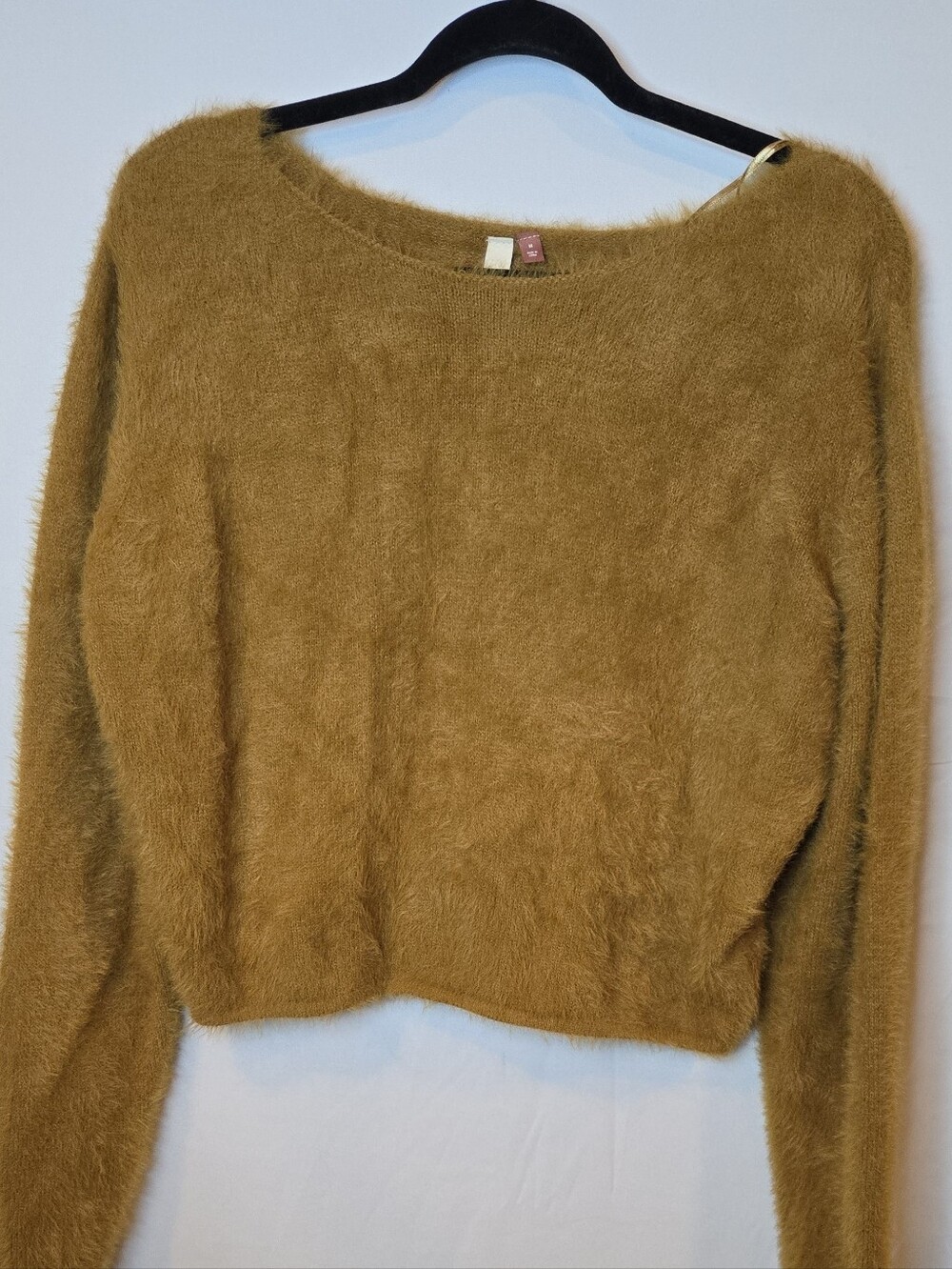 Anthropologie Pilcro Fuzzy Knit Wide Neck Cropped Sweater Mustard Women M